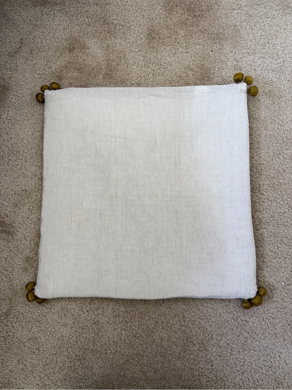 West Elm Square Quilted Throw Pillow Cover with Pom Pom Corners - Mustard